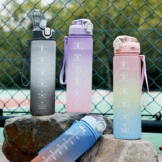 Gradient Color Sports Water Bottle 1000ml With Rope