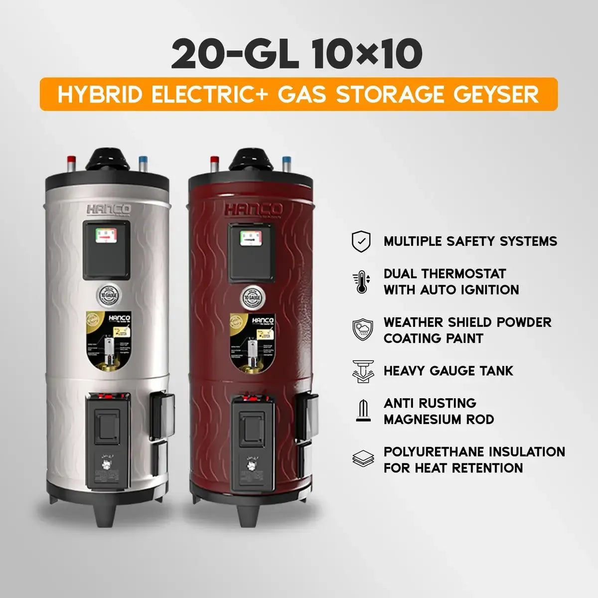 Hanco HUG-1020 GL 10×10 Hybrid Electric+ Gas Storage Geyser Secondary image
