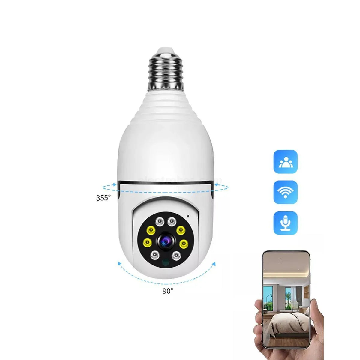 HD E27 V380 WiFi 1080P 360 HD Bulb Camera - Night Vision & Motion Detection