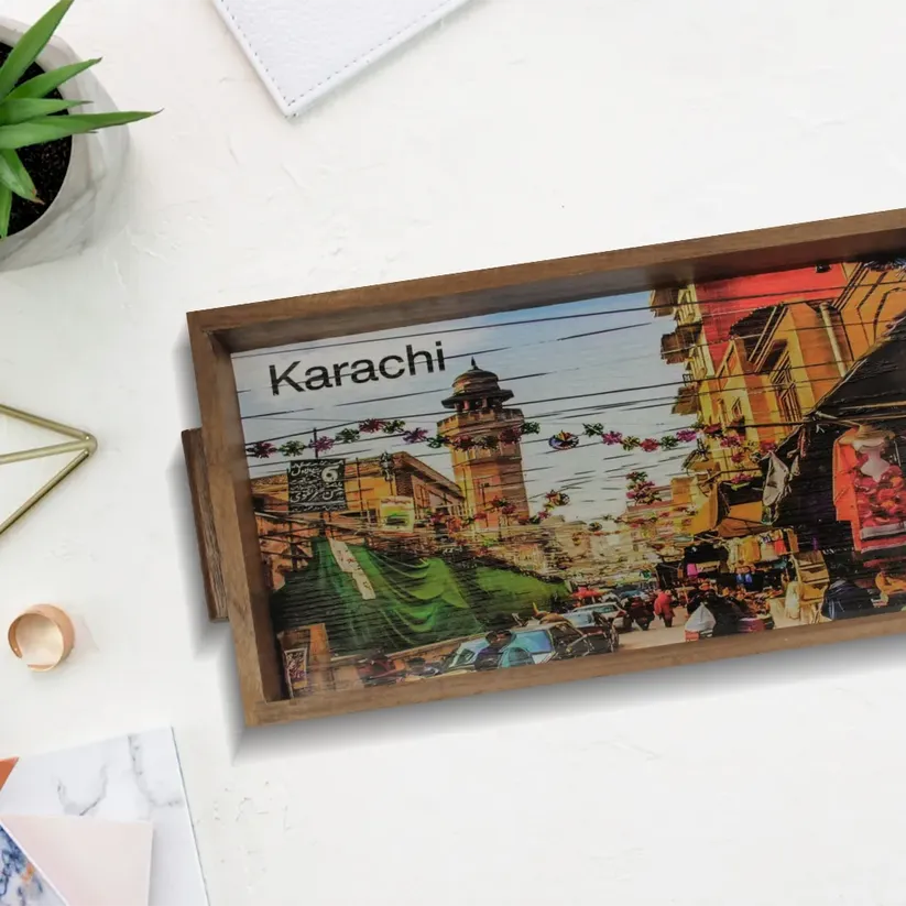 Iconic Karachi Street View Art Tray Secondary image