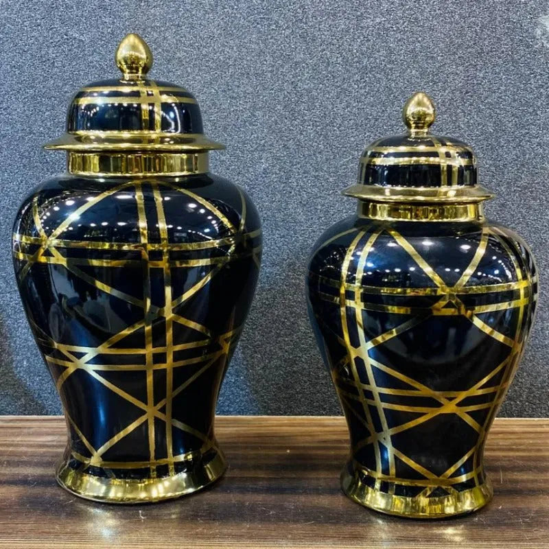 Black And Gold Ceramic Vase Set Of 2 Secondary image