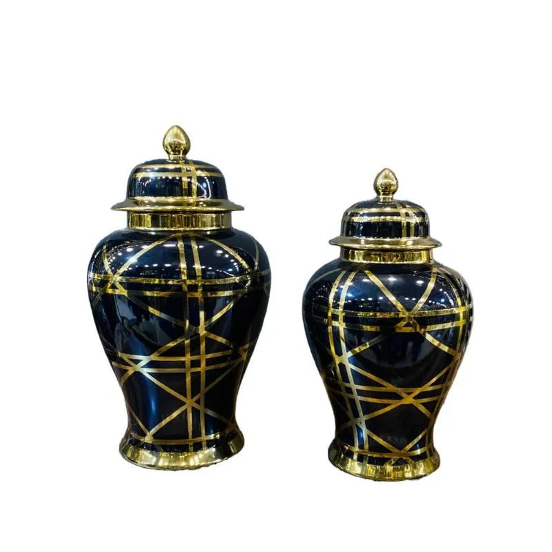 Black And Gold Ceramic Vase Set Of 2 Price in Pakistan Main image