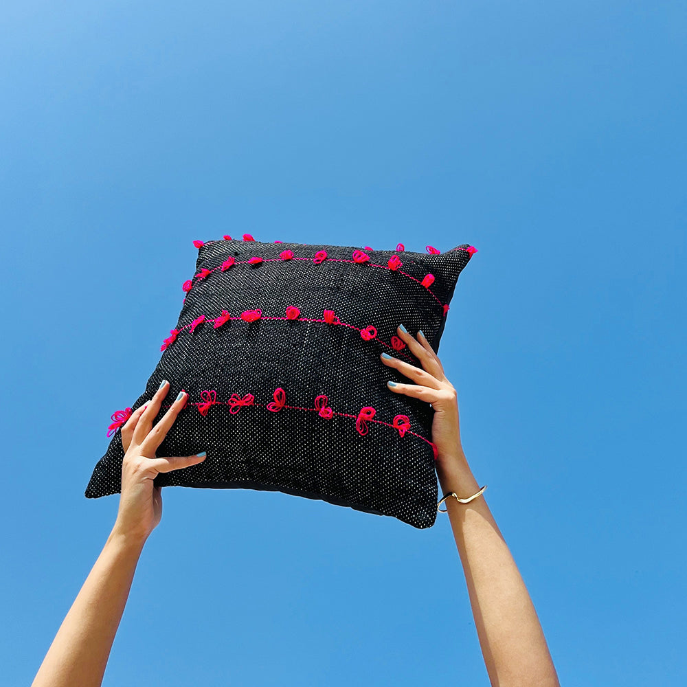 Black and Pink Boondi Cushion