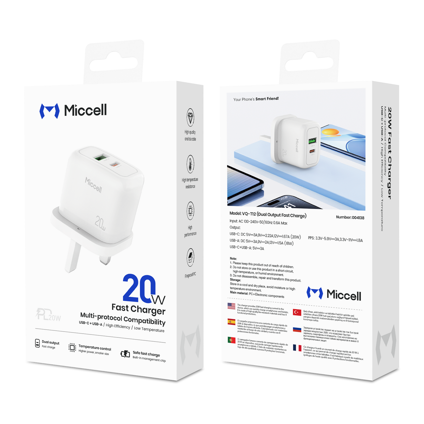 Miccell VQ-T12 (A+C) 20W Fast Charger Price in Pakistan