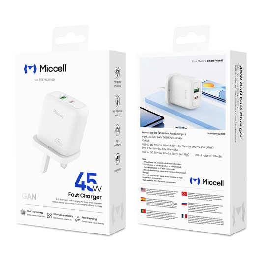 Miccell VQ-T12 (A+C) 45W Fast Charger Price in Pakistan