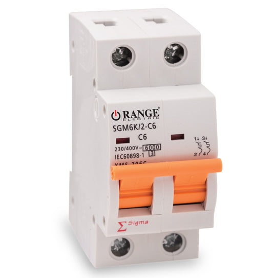 Orange Electric 2 pole Type-C Miniature Circuit Breaker 6KA 400V