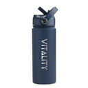Powder Coated Water Bottle-Dark Blue Straw