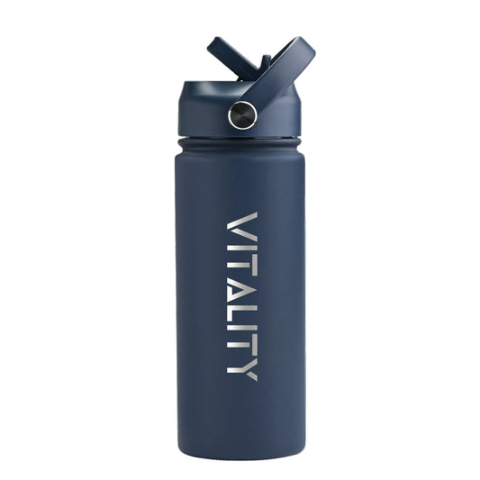 Powder Coated Water Bottle-Dark Blue Straw Price in Pakistan