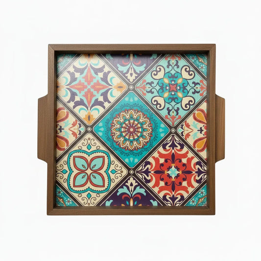 Printed Wooden Serving Tray - Traditional Mosaic Tile Design Price In Pakistan