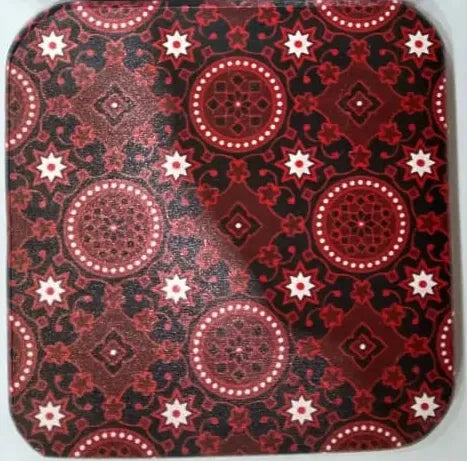 Printed Wooden Tea Coaster – Artistic Skeleton Quote & Red Geometric Pattern