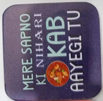 Printed Wooden Tea Coaster – Funny Desi Food Quote Design