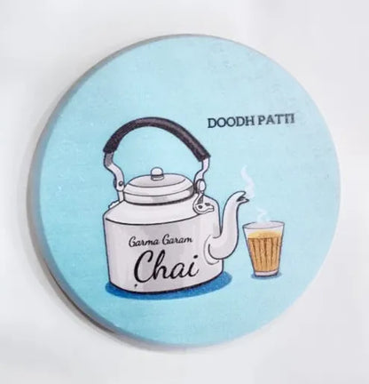 Printed Wooden Tea Coaster - Garam Chai Illustration Design 
