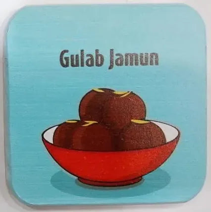 Printed Wooden Tea Coaster – Gulab Jamun Food Art & Traditional Pattern Design