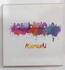 Printed Wooden Tea Coaster – Karachi Skyline Art & Floral Design Coaster