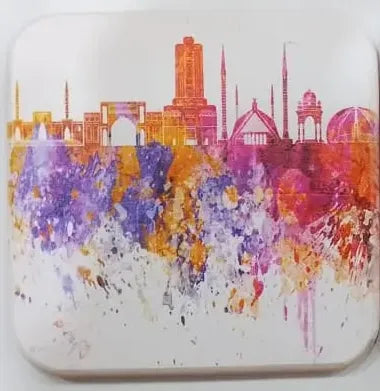 Printed Wooden Tea Coaster – Karachi Skyline Art & Funny Quote Design