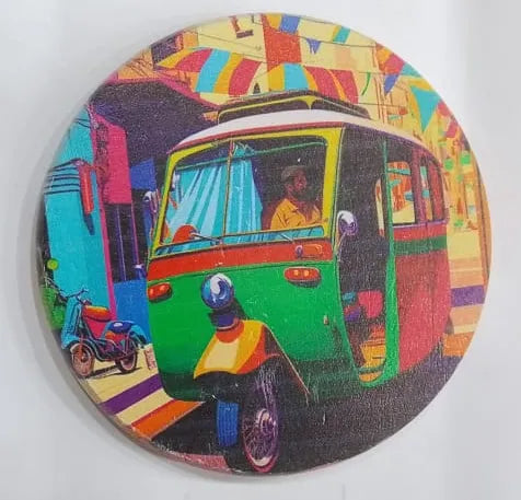 Printed Wooden Tea Coaster - Pakistani Rickshaw & Truck Art Design