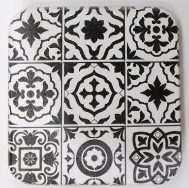 Printed Wooden Tea Coaster – Quote Design & Black Tile Pattern Coaster Secondary image