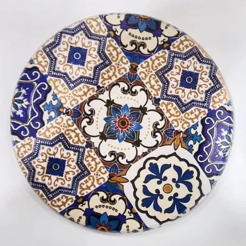 Printed Wooden Tea Coaster - Round Traditional Mosaic Tile Design