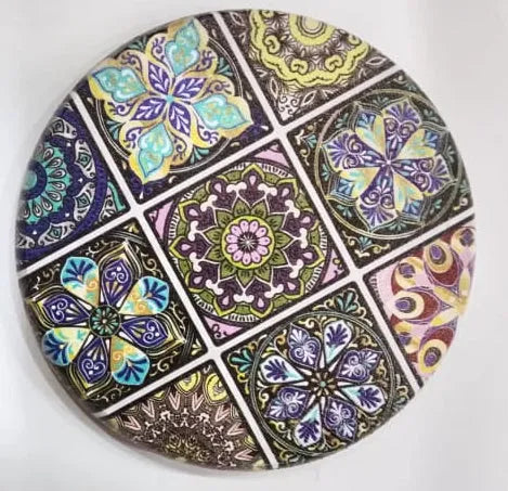 Printed Wooden Tea Coaster - Round Traditional Mosaic Tile Design Price In Pakistan