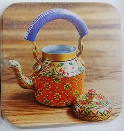 Printed Wooden Tea Coaster - Traditional Hand-Painted Kettle Art Design Secondary image