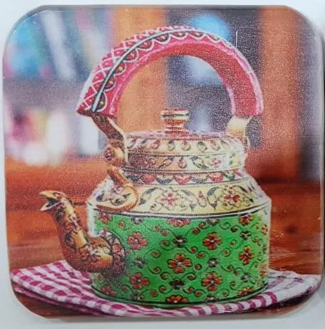 Printed Wooden Tea Coaster - Traditional Hand-Painted Kettle Art Design Secondary image