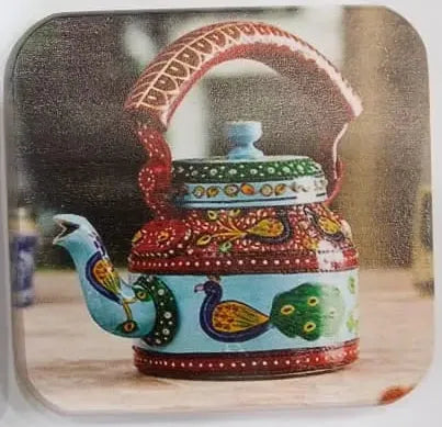 Printed Wooden Tea Coaster – Traditional Pot Art & Funny Desi Quote Design