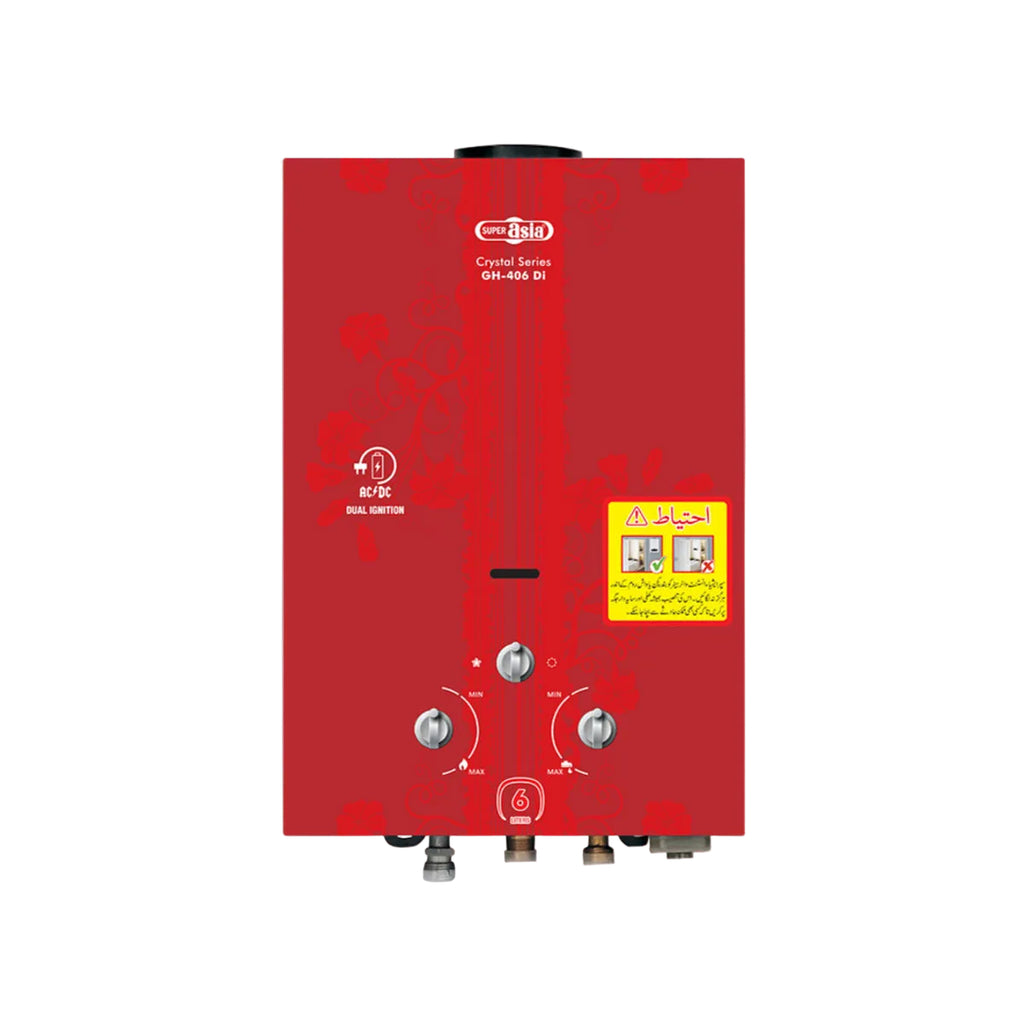 Super Asia GH-406Di Crystal Series Instant Gas Water Heater - Red