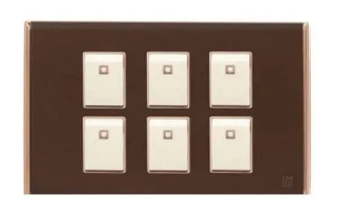 TJ Bell 6 Gang Flush Switch Brown