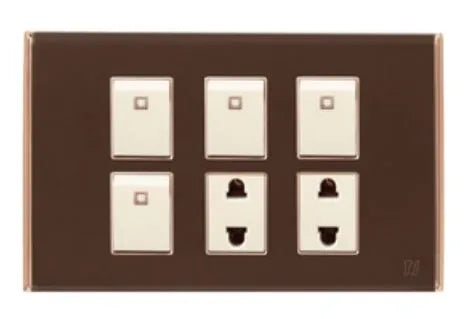 TJ Bell Series 4 Switch + 2 Socket Brown