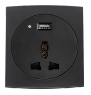 TJ Tux 3 Pin Universal Socket with USB Black Price in Pakistan