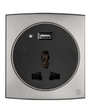 TJ Tux 3 Pin Universal Socket with USB Grey Color Price in Pakistan