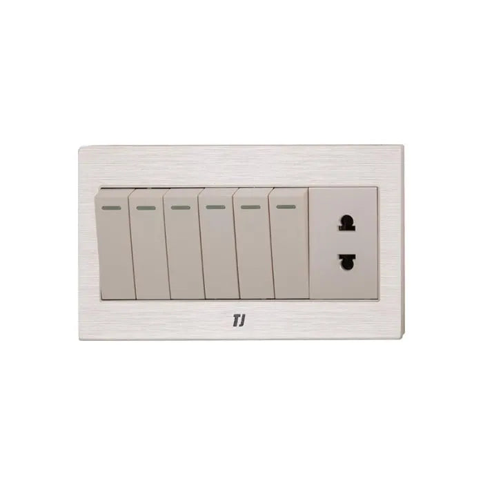 TJ v7 Series 6 Gang Switch + 1 Socket Price in Pakistan