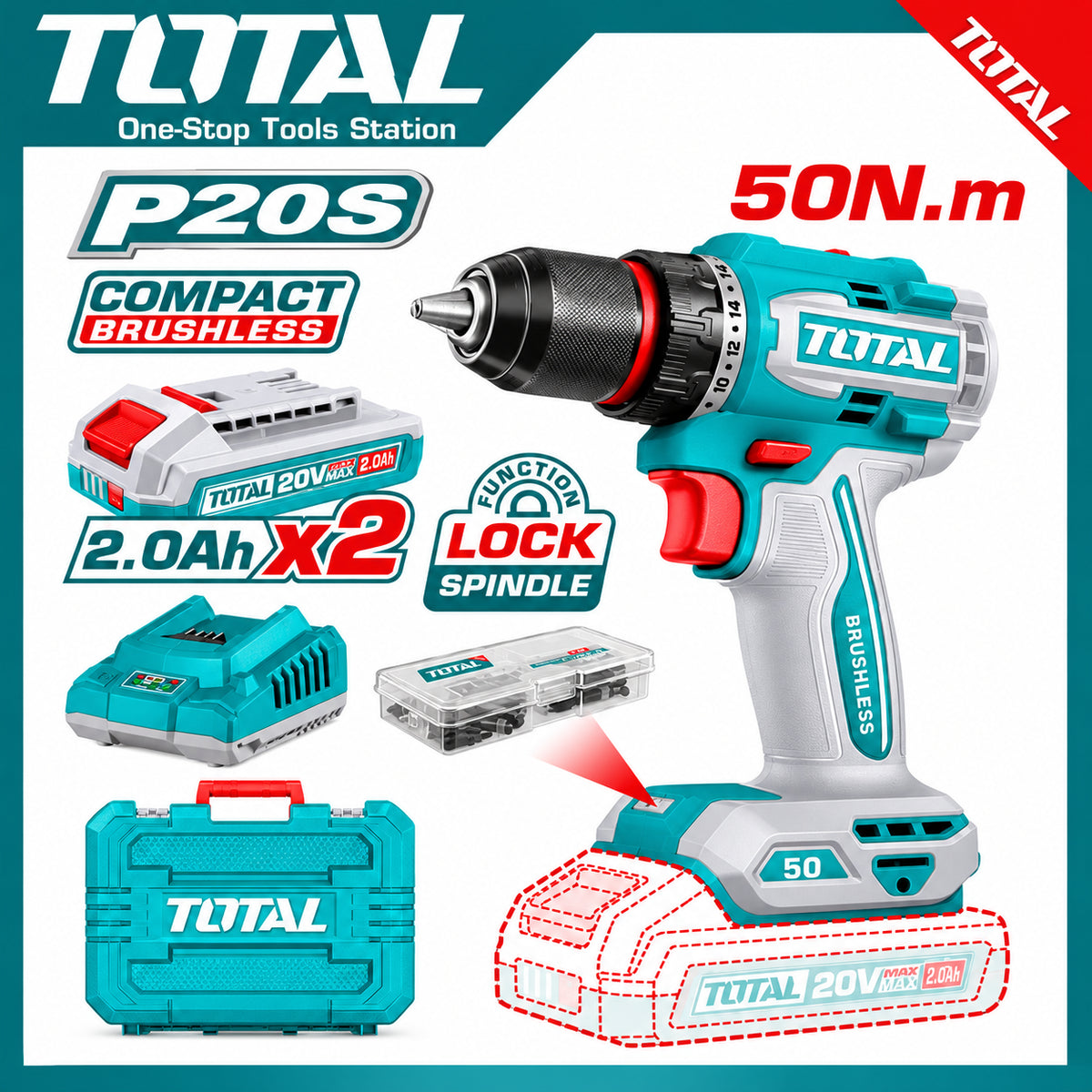 Total TDLI205062 Compact Brushless Cordless Drill Price In Pakistan Main image