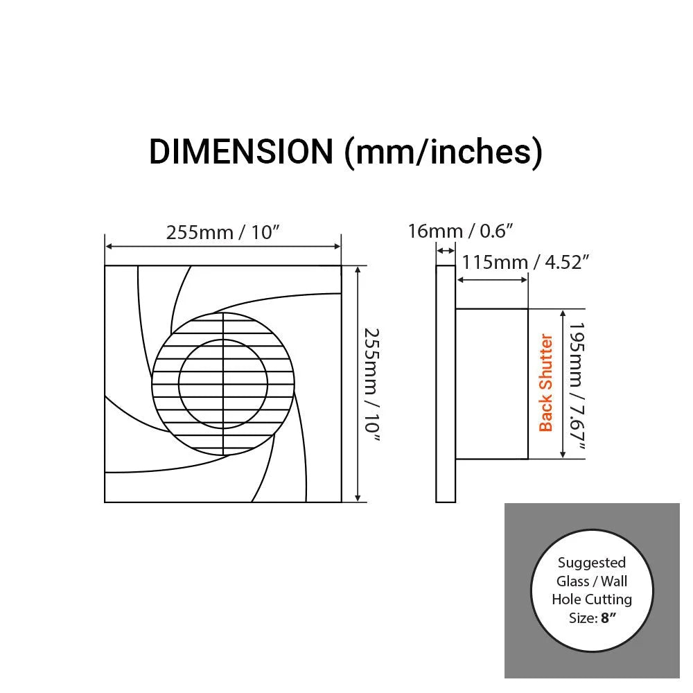 Voldam B8 Ultra Thin Panel Exhaust Fan (8 Inch)