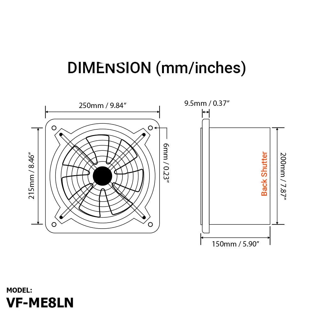 Voldam ME8LN Powerful Metal Exhaust Fan (8 Inch)