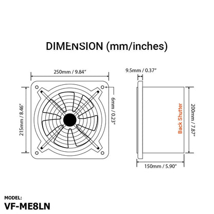 Voldam ME8LN Powerful Metal Exhaust Fan (8 Inch)