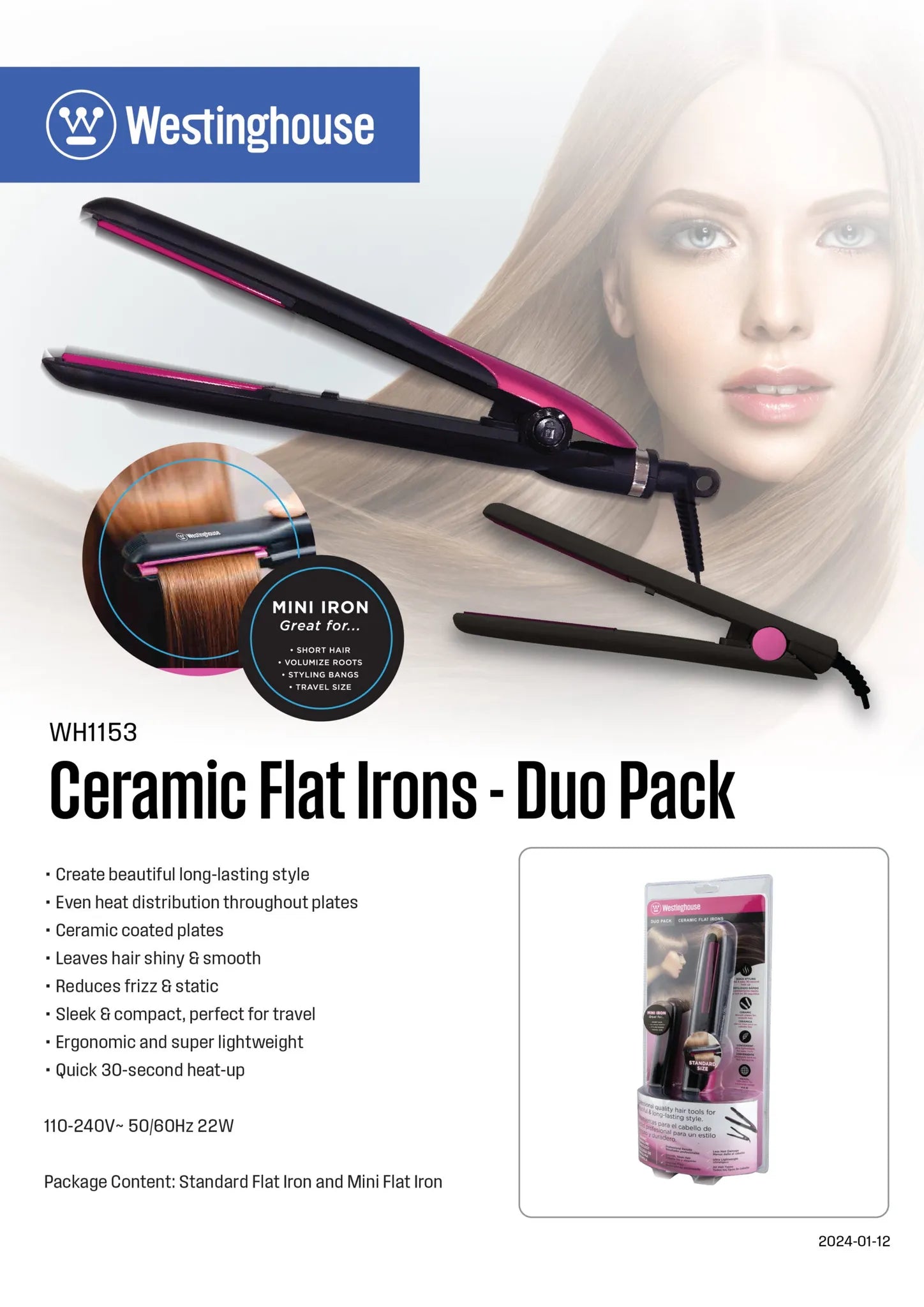 Westinghouse WH1153 Duo Pack Ceramic Flat Irons Secondary image