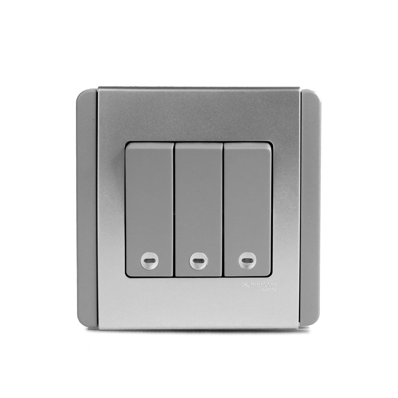 Neo 1-3 Gang Vertical Grey Silver With LED