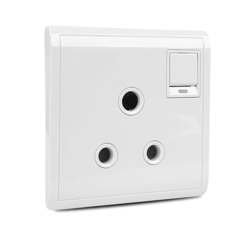 Pieno 15A 3 Pin Round Switched Socket with Neon